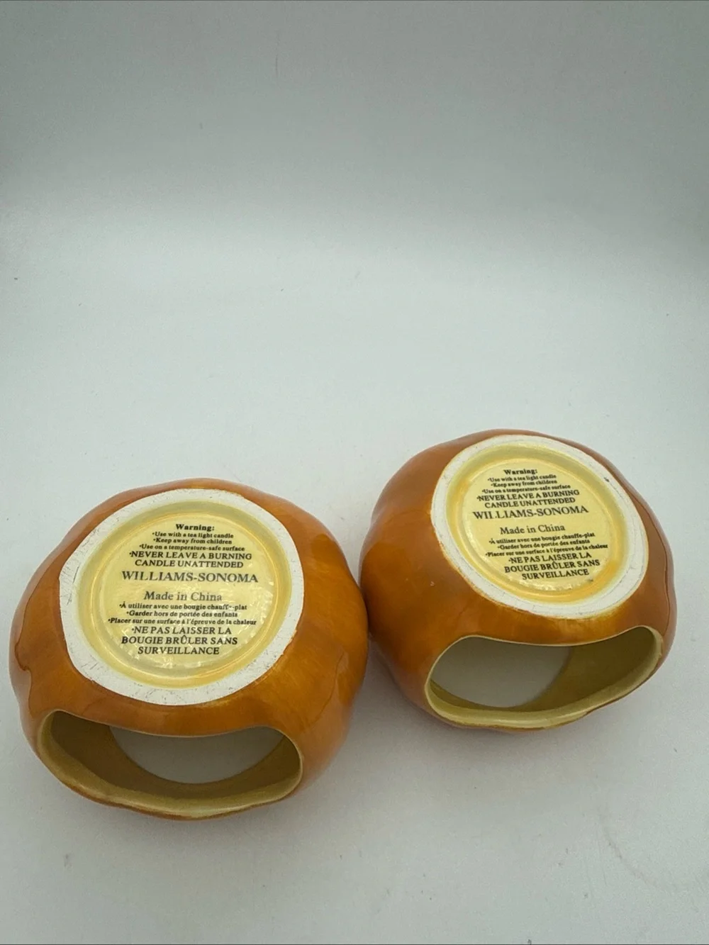 Williams Sonoma Ceramic Pumpkin Jack O Lantern tea light Candle Holders